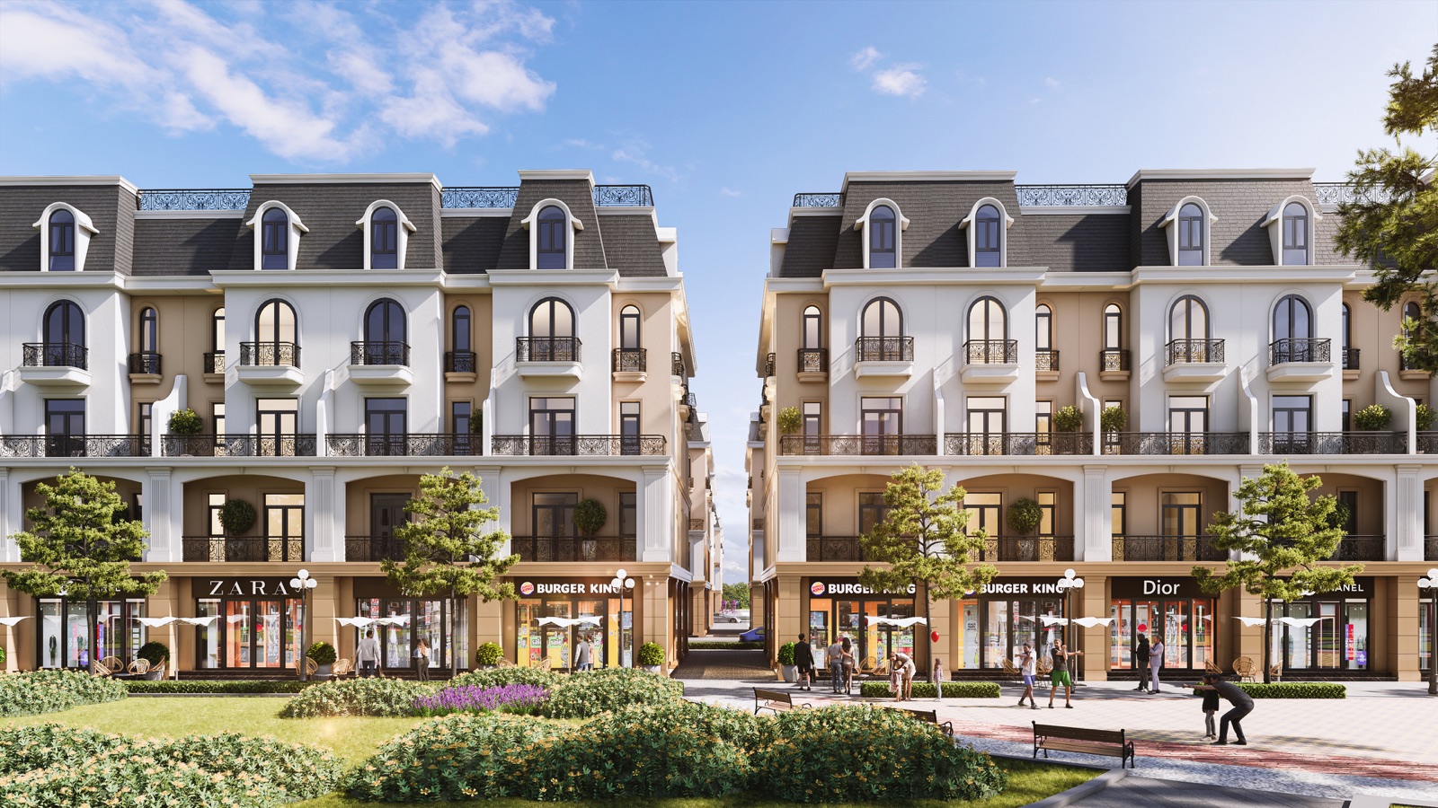 Phối cảnh tuyến phố thương mại shophouse trong dự án Hoàng Huy Green River