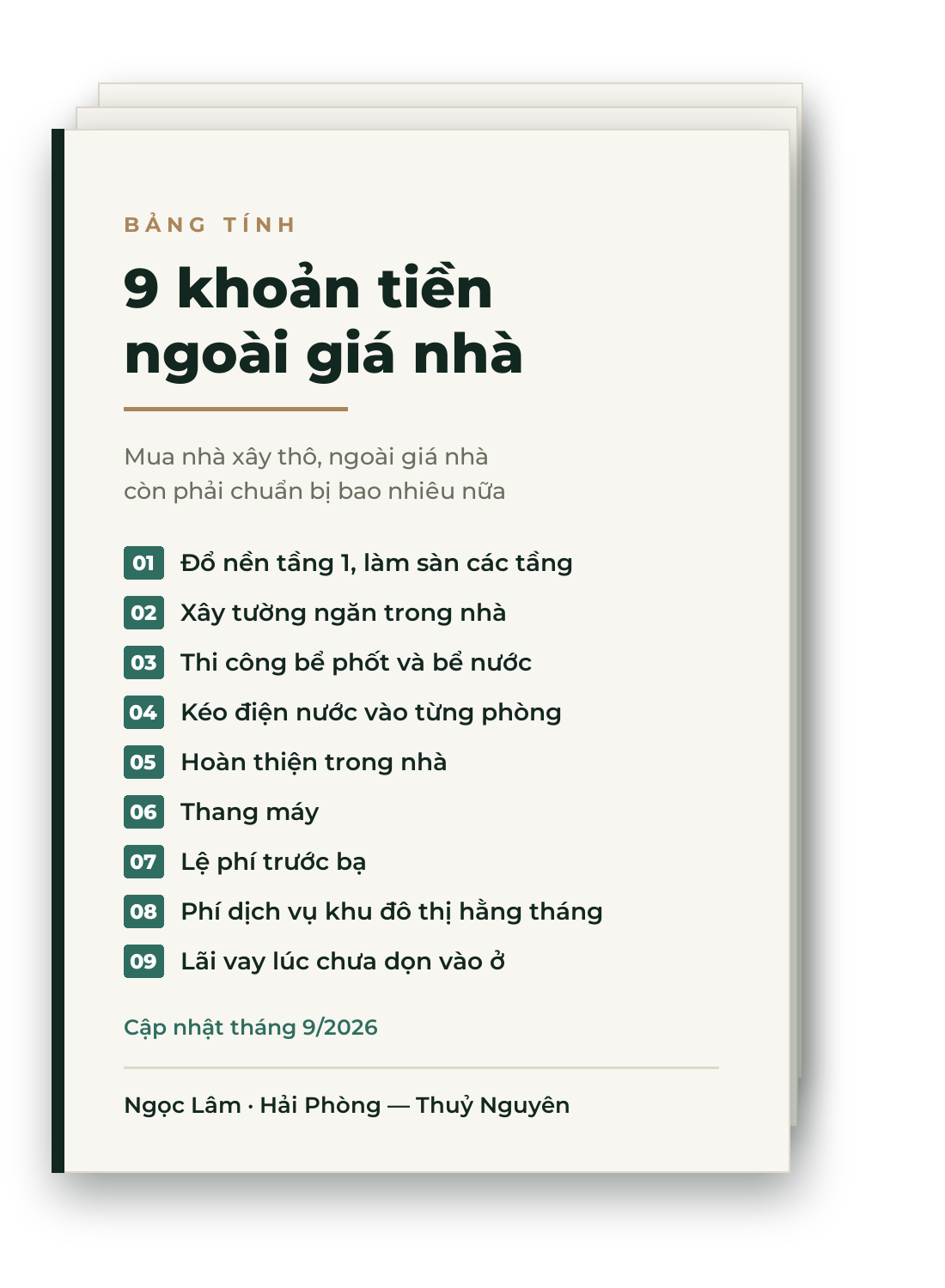 Bản đầy đủ 7 trang liệt kê 9 khoản tiền ngoài giá nhà khi mua nhà xây thô