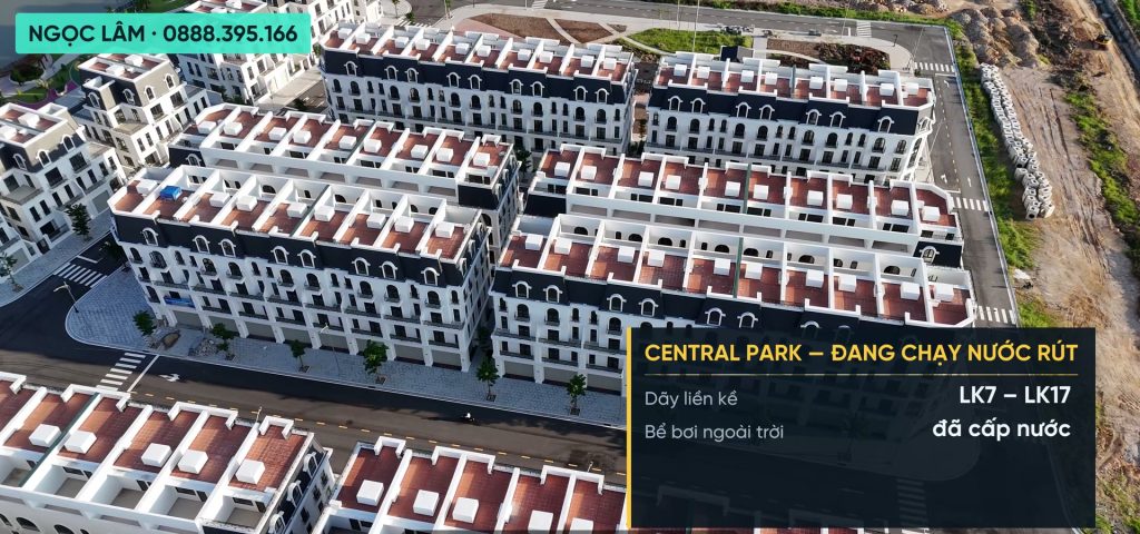 Các dãy liền kề phân khu Central Park Hoàng Huy Green River đã sơn trắng và lợp mái, nhìn từ flycam trong tháng 10 năm 2026