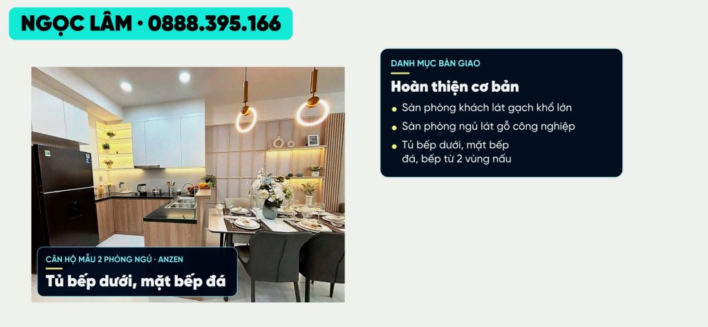 Danh mục bàn giao hoàn thiện cơ bản căn hộ AnZen Residences gồm sàn gạch, sàn gỗ và tủ bếp dưới