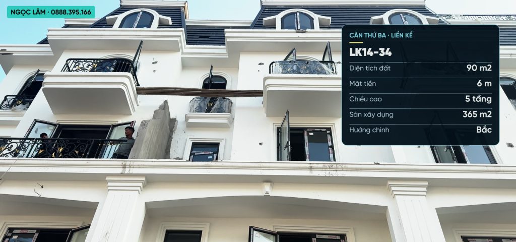 Căn liền kề LK14-34 Hoàng Huy Green River đất 90 m2 mặt tiền 6 m cao 5 tầng hướng Bắc thuộc phân khu Central Park